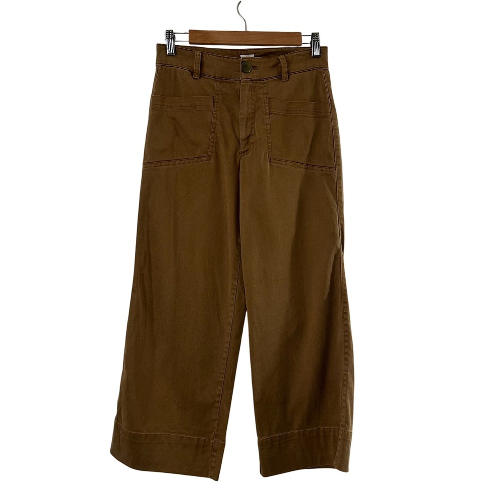 Joie Brown Wide Leg Utility Pants High Rise Cropped Lyocell Cotton Size 2